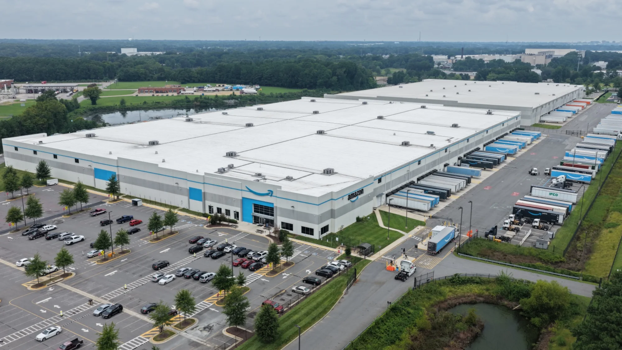 Amazon logistics facility aerial view