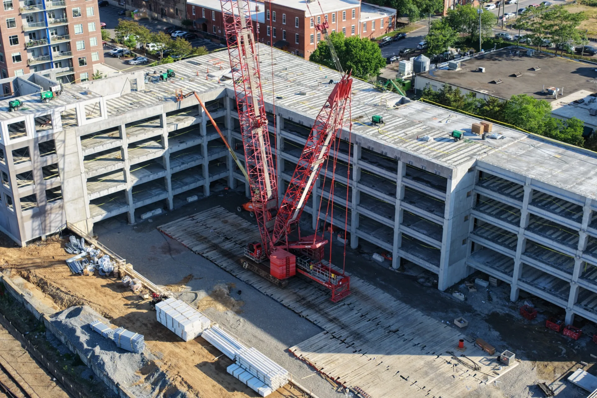 Construction progress with cranes