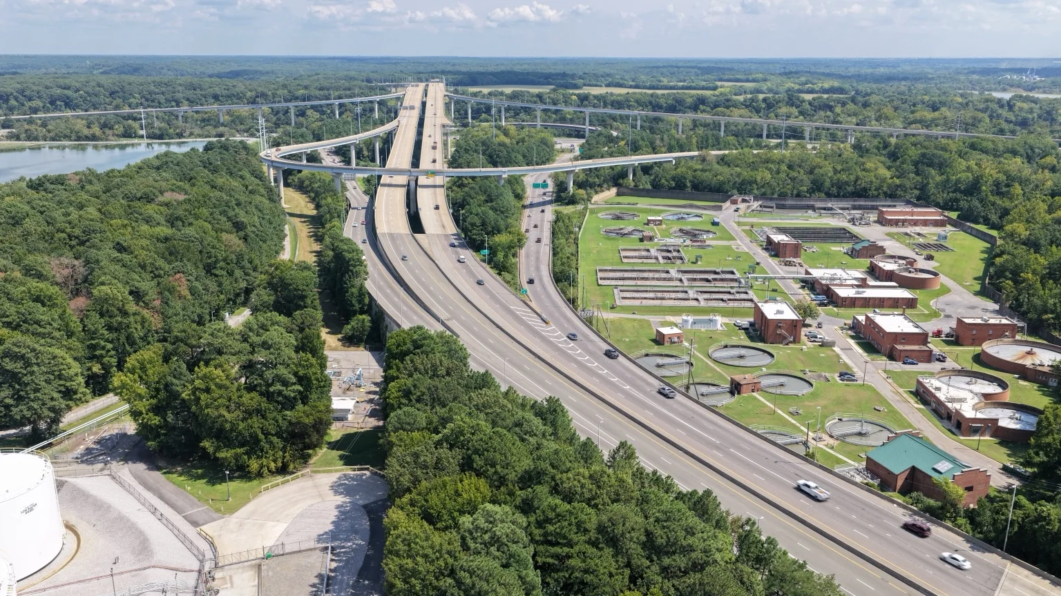 Context view showing the highway corridor in relation to adjacent utility and industrial environments.