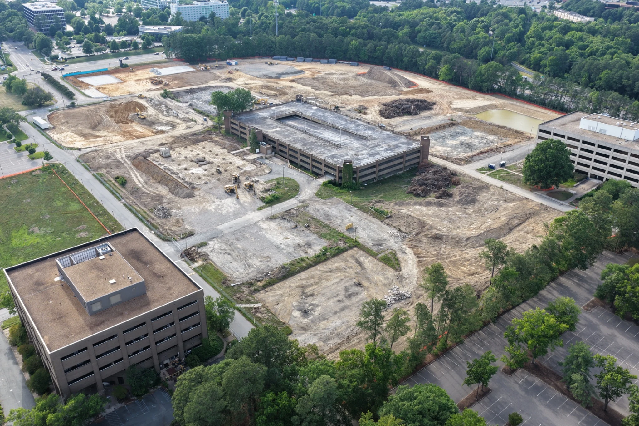 High aerial overview of Midtown cleared redevelopment footprint