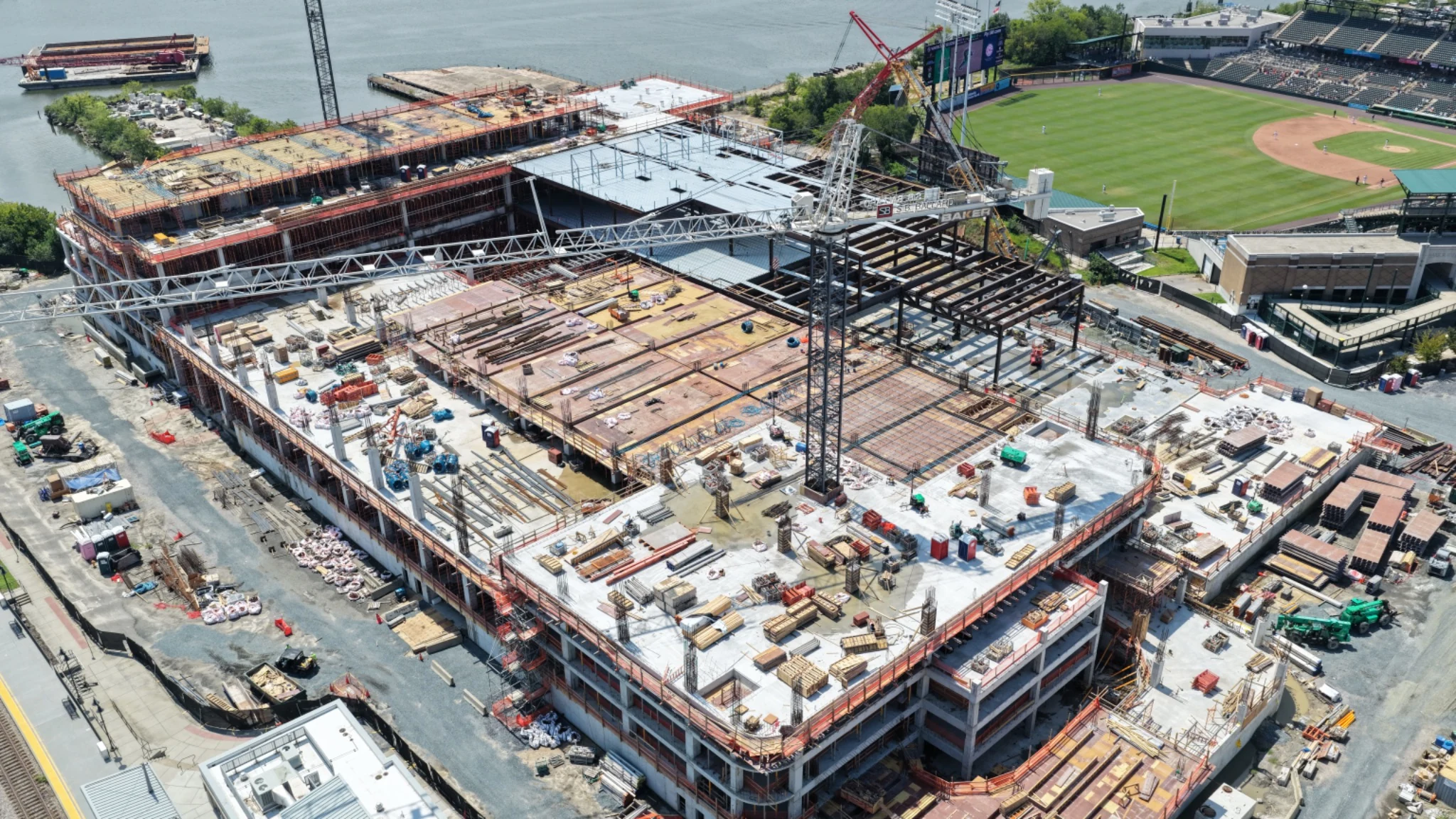 Close aerial view of Norfolk casino roof and structural deck