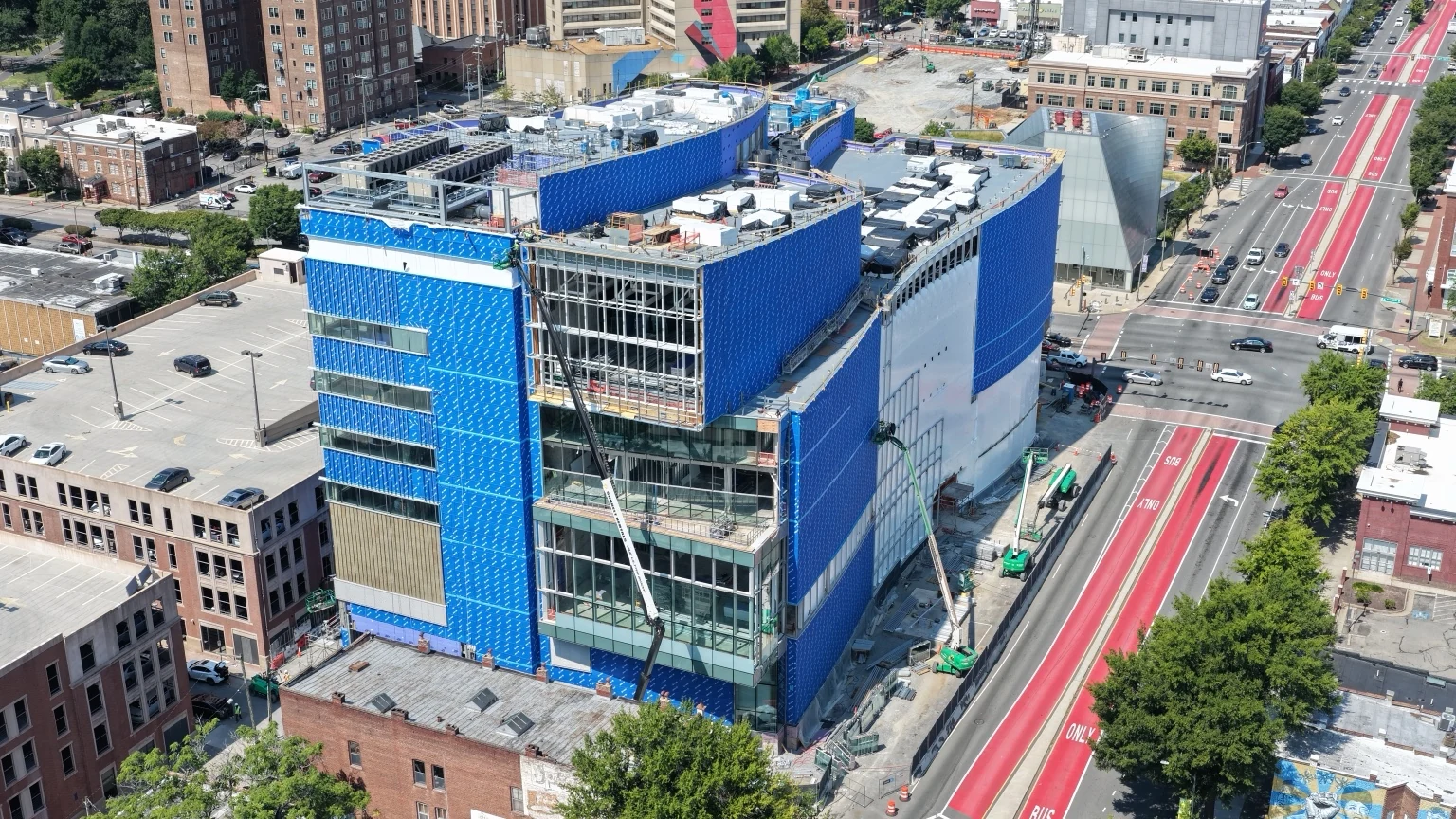 Oblique VCU CoStar Center view showing facade and large windows
