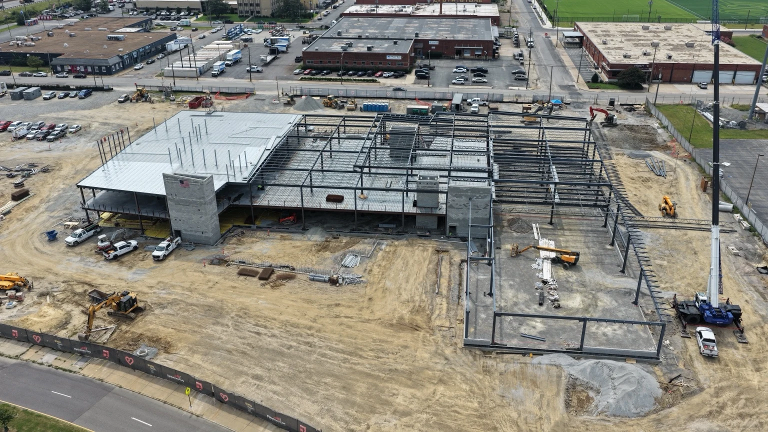 Current VCU Heart Center deck and exposed structural-steel framing.