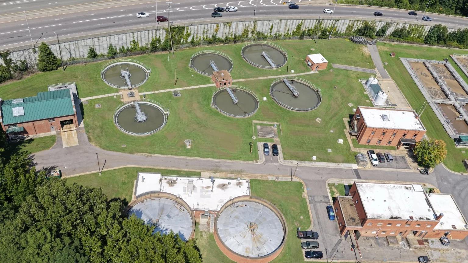 Basin-focused perspective showing interconnected facility components.